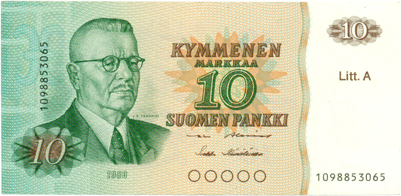 10 Markkaa 1980 Litt.A 1098853065 kl.7